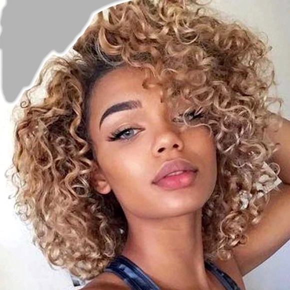 NWT 10” honey blonde Afro wig kinky curls bangs - Picture 6 of 16